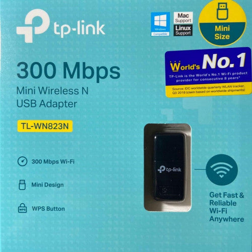 TP-Link TL-WN823N 300Mbps Wireless Mini USB Adapter, Mini-Sized Design, Wifi Sharing Mode, One-Button Setup, Support Windows XP/Vista/7/8/Mac OS X 10.7-10.10 - Open Box