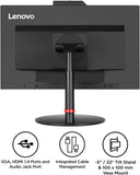 Lenovo ThinkVision T22v-10 21.5 inch LED lit Monitor FHD (1080p), IPS Edgeless HDMI, VGA, DisplayPort  - (Borderless) Monitor With Speaker and Camera | 16:9 - Black - 22-inch Class  | Open-Box - 90 Days Warranty