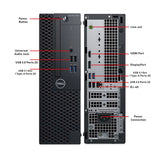 Ports & Specifications - Dell OptiPlex 3070 Desktop Computer (SFF), Intel i5-9500 (9th Gen) Hexa-Core up to 4.40Ghz, 16GB RAM, 512GB NVMe SSD, DisplayPort & HDMI, USB 3.0, USB Keyboard, Mouse & WiFi, Windows 11 Pro, Refurbished, 1 Year Warranty