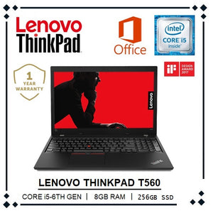 Lenovo ThinkPad T560 Enterprise 15.6" HD (720p) IPS Ultrabook | Intel Core i5-6300U (6th Gen), 8GB RAM, 256GB SSD, HDMI, Intel HD Graphics 620, Webcam, Windows 10 Pro x64  | Grade A (Certified Refurbished) - 1 Year Warranty