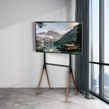 VIVO ARTISTIC TV STAND EASEL STYLE FOR 49-70" LED LCD SCREENS ADJUSTABLE DISPLAY WITH 4 LEGS - BLACK/WOOD -  Adjustable TV Mount with 4 Legs up to 88 lbs  (MODEL: STAND-TV70A) - (Open-Box)